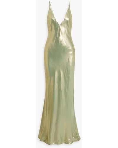 Galvan London Metallic Silk-satin Crepe Maxi Slip Dress - Green