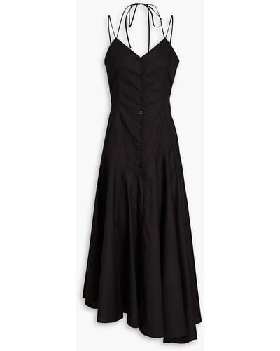 MSGM Asymmetric Cutout Cotton-poplin Midi Dress - Black