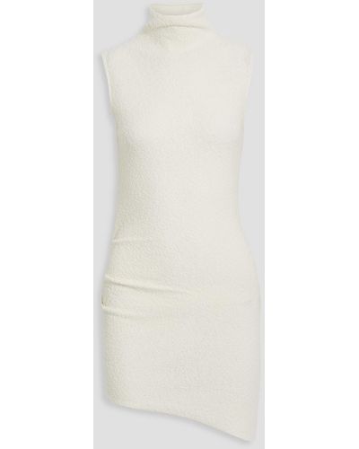 Helmut Lang Asymmetric Bouclé-knit Merino Wool-blend Turtleneck Top - White