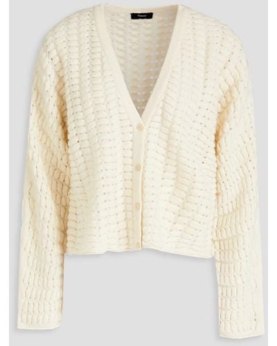 Theory Hanlee Pointelle-knit Wool And Cashmere-blend Cardigan - Natural