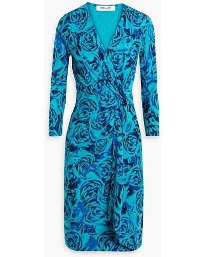 Diane von Furstenberg Ademia Wrap-effect Printed Jersey Dress - Blue
