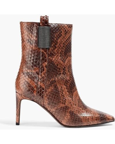 Brunello Cucinelli Bead-embellished Python Ankle Boots - Brown