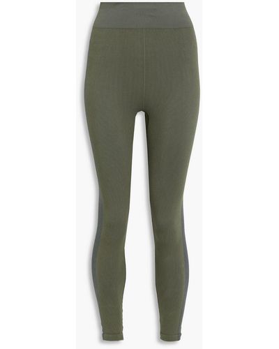 The Upside Cropped Striped Ribbed-knit leggings - Green
