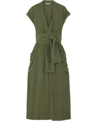 Three Graces London Clarissa Poplin Midi Wrap Dress - Green