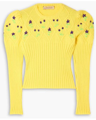 Cormio Oma Embroidered Ribbed Wool Sweater - Yellow