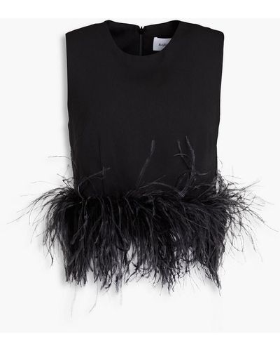 16Arlington Cropped Feather-embellished Crepe Top - Black