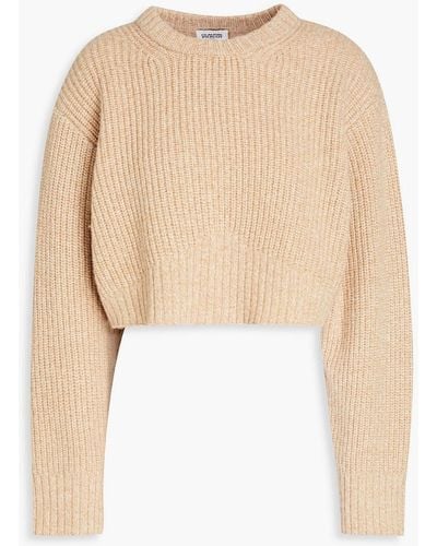 Claudie Pierlot Ribbed Mélange Wool-blend Sweater - Natural