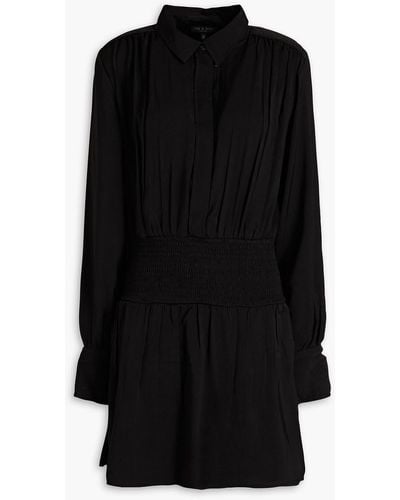 Rag & Bone Bailey Shirred Crepe Mini Shirt Dress - Black