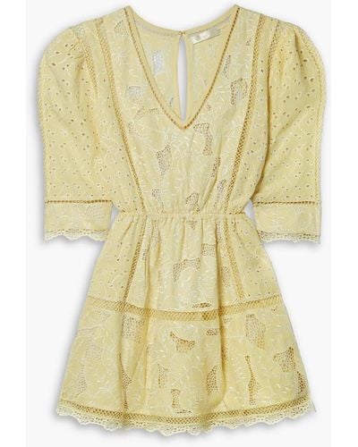 LoveShackFancy Jobelle Crochet-trimmed Broderie Anglaise Mini Dress - Yellow