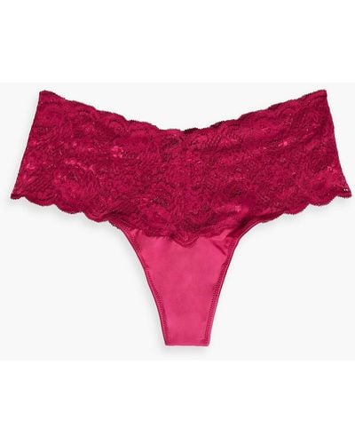 Cosabella Comfie Stretch-lace And Satin-jersey Mid-rise Thong - Red