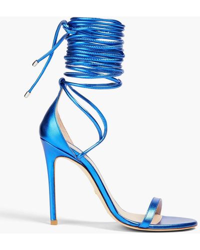 Stuart Weitzman Lace-up Mirrored-leather Sandals - Blue