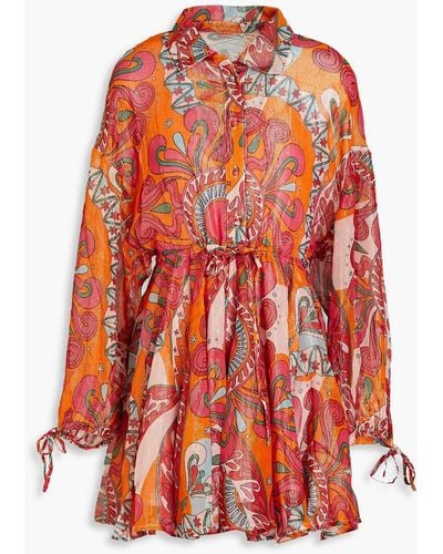 Sundress Blair bedrucktes hemdkleid in minilänge aus georgette in metallic-optik - Orange