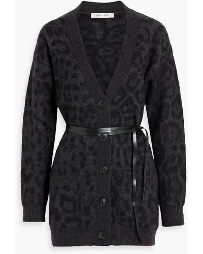 Valentino Garavani Belted Leopard-print Mohair-blend Cardigan - Black