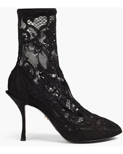 Dolce & Gabbana Stretch-lace Ankle Boots - Black