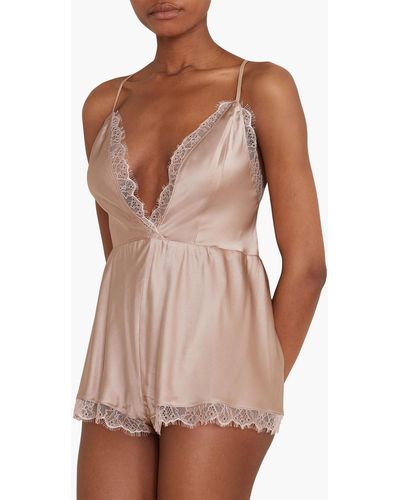 Sleeping with Jacques Alexa Lace-trimmed Stretch-silk Satin Playsuit - Natural