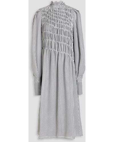 Victoria Beckham Shirred Gingham Seersucker Midi Dress - Grey