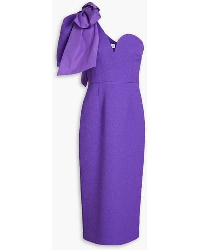 Rebecca Vallance Rumi One-shoulder Bow-embellished Cloqué Midi Dress - Purple