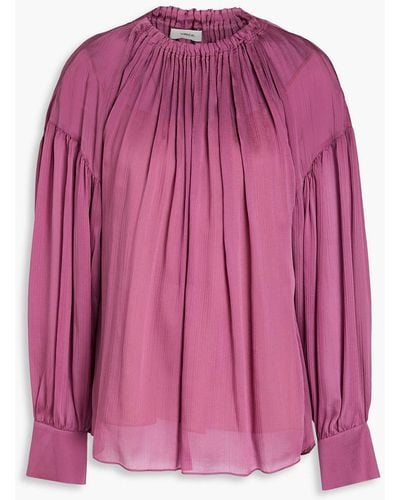Vince Gathered Silk-crepon Blouse - Pink