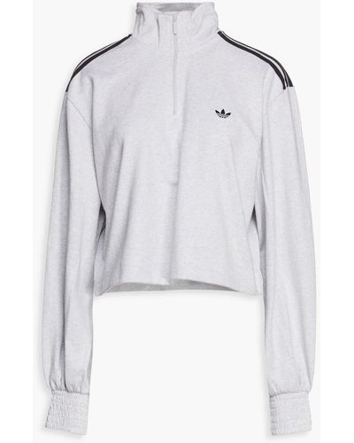 adidas Originals Cropped Logo-embroidered Mélange Cotton-jersey Jacket - Grey