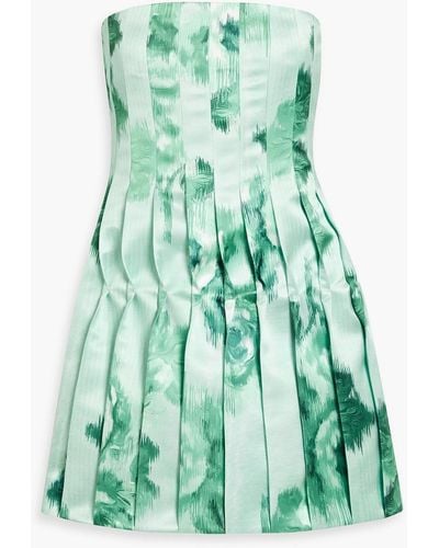 Emilia Wickstead Strapless Pleated Crepe Mini Dress - Green