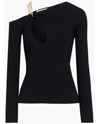 Nicholas Paloma Cutout Chain-trimmed Ribbed-knit Sweater - Black