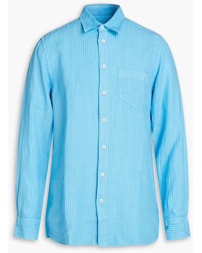 120% Lino Striped Linen Shirt - Blue