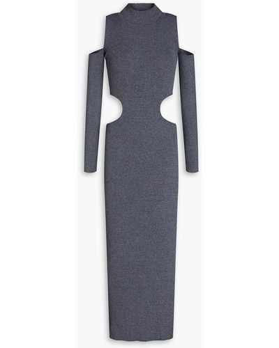 Matériel Cold-shoulder Cutout Ribbed-knit Maxi Dress - Blue