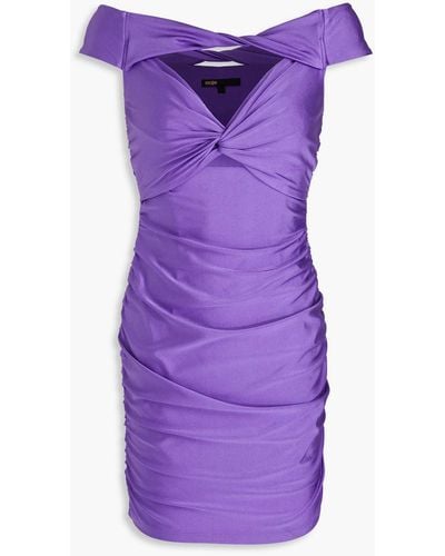Maje Off-the-shoulder Cutout Twisted Satin-jersey Mini Dress - Purple