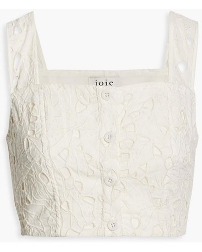 Joie Bronsonna Cropped Broderie Anglaise Cotton And Lyocell-blend Top - White