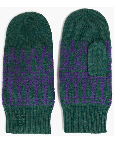 Tory Burch Jacquard-knit Merino Wool Mittens - Green
