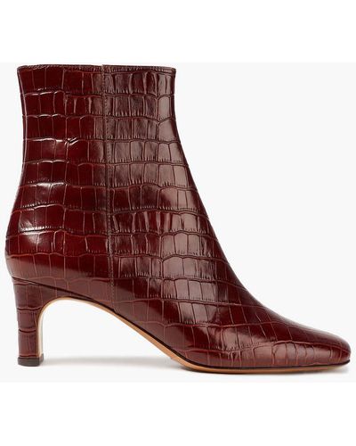 Maje Croc-effect Leather Ankle Boots - Brown