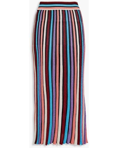 Boutique Moschino Metallic Striped Ribbed-knit Midi Skirt - Blue