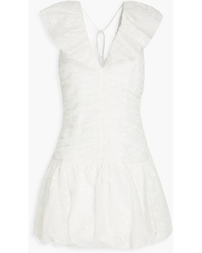 ML Monique Lhuillier Ruched Cotton-organza Mini Dress - White