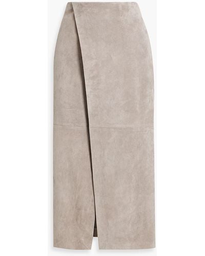 Brunello Cucinelli Wrap-effect Suede Midi Skirt - Gray