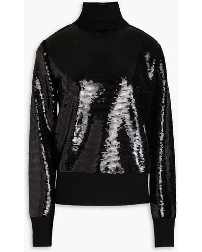 JOSEPH Sequined Wool-blend Turtleneck Sweater - Black