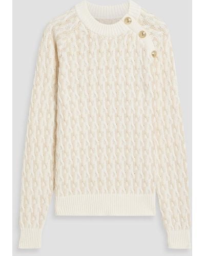 10 Crosby Derek Lam Button-embellished Cable-knit Cotton-blend Sweater - Natural