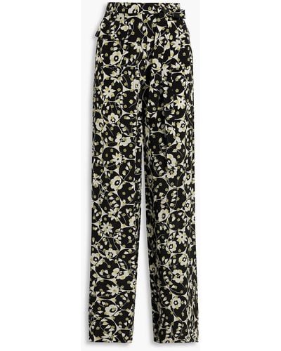 Valentino Garavani Floral-print Silk-crepe Wide-leg Pants - Black
