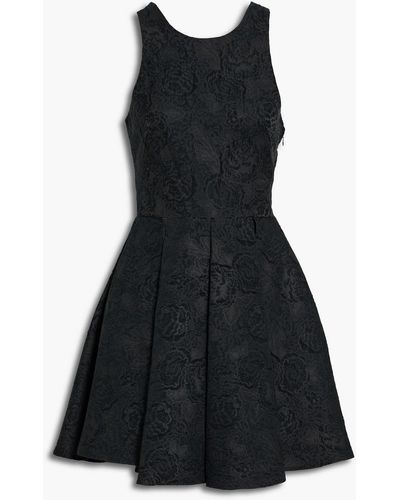THEIA Open-back Bow-embellished Jacquard Mini Dress - Black