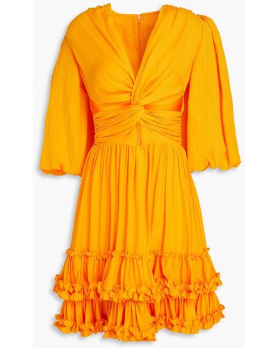 Costarellos Gestuftes kleid aus leinen mit cut-outs - Gelb