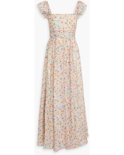 Mikael Aghal Pintucked Floral-print Gauze Maxi Dress - Natural