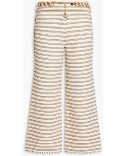 Zimmermann Belted Cropped Cotton-blend Bootcut Trousers - Natural
