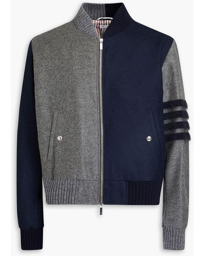 Thom Browne Zweifarbige bomberjacke aus wollfilz - Blau