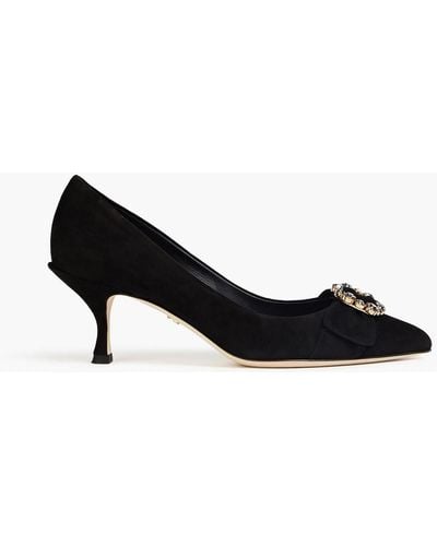 Dolce & Gabbana Buckle-embellished Suede Court Shoes - Black