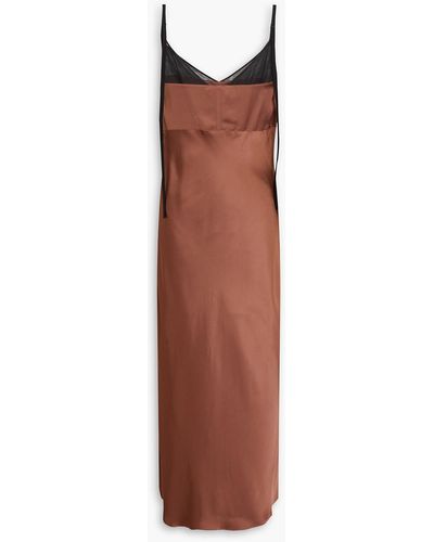 Helmut Lang Midikleid aus satin mit tüllbesatz - Braun