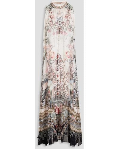 Camilla Crystal-embellished Printed Silk-crepon Maxi Dress - White