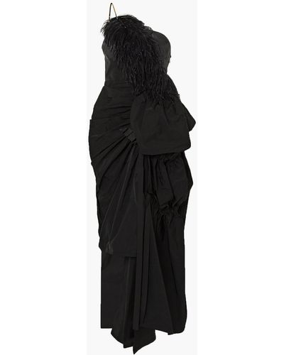 Dries Van Noten Asymmetric Feather-trimmed Crystal-embellished Taffeta Gown - Black