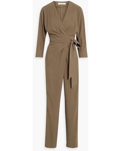 Max Mara Wrap-effect Belted Silk Jumpsuit - Natural