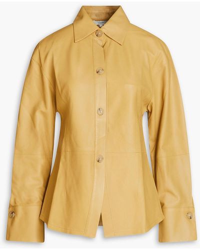 Vince Gathered Leather Shirt - Yellow