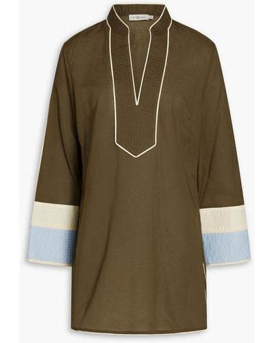 Tory Burch Color-block Cotton-voile Tunic - Green