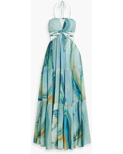 Jonathan Simkhai Printed Cotton And Silk-blend Crepon Halterneck Maxi Dress - Blue
